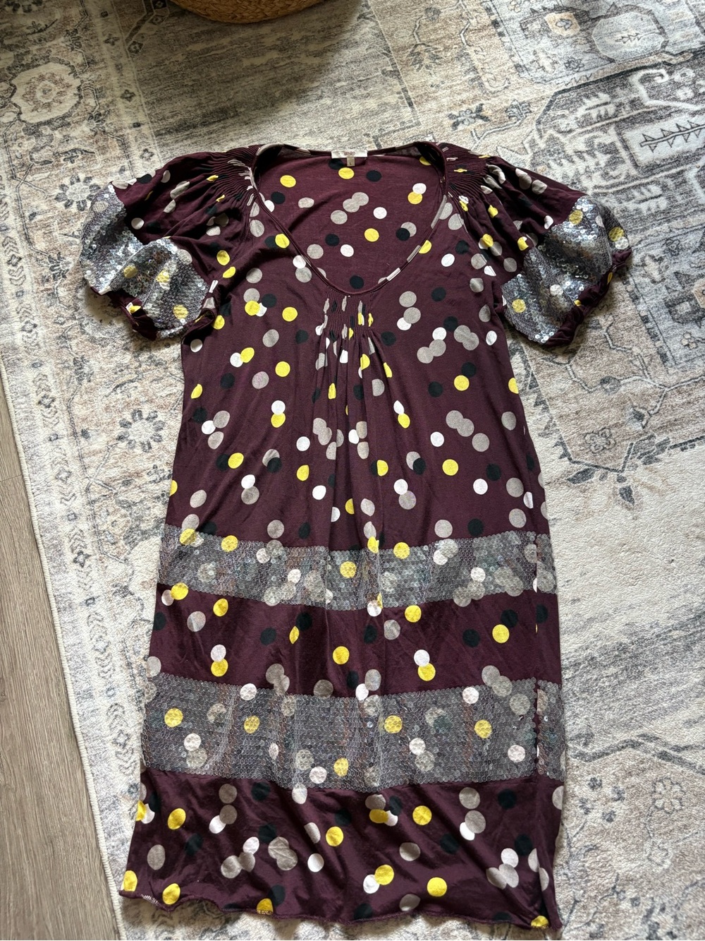 Kenzo paris 100% silk puff sleeve sequin polka dot silk sparkle dress size L - Picture 3 of 11